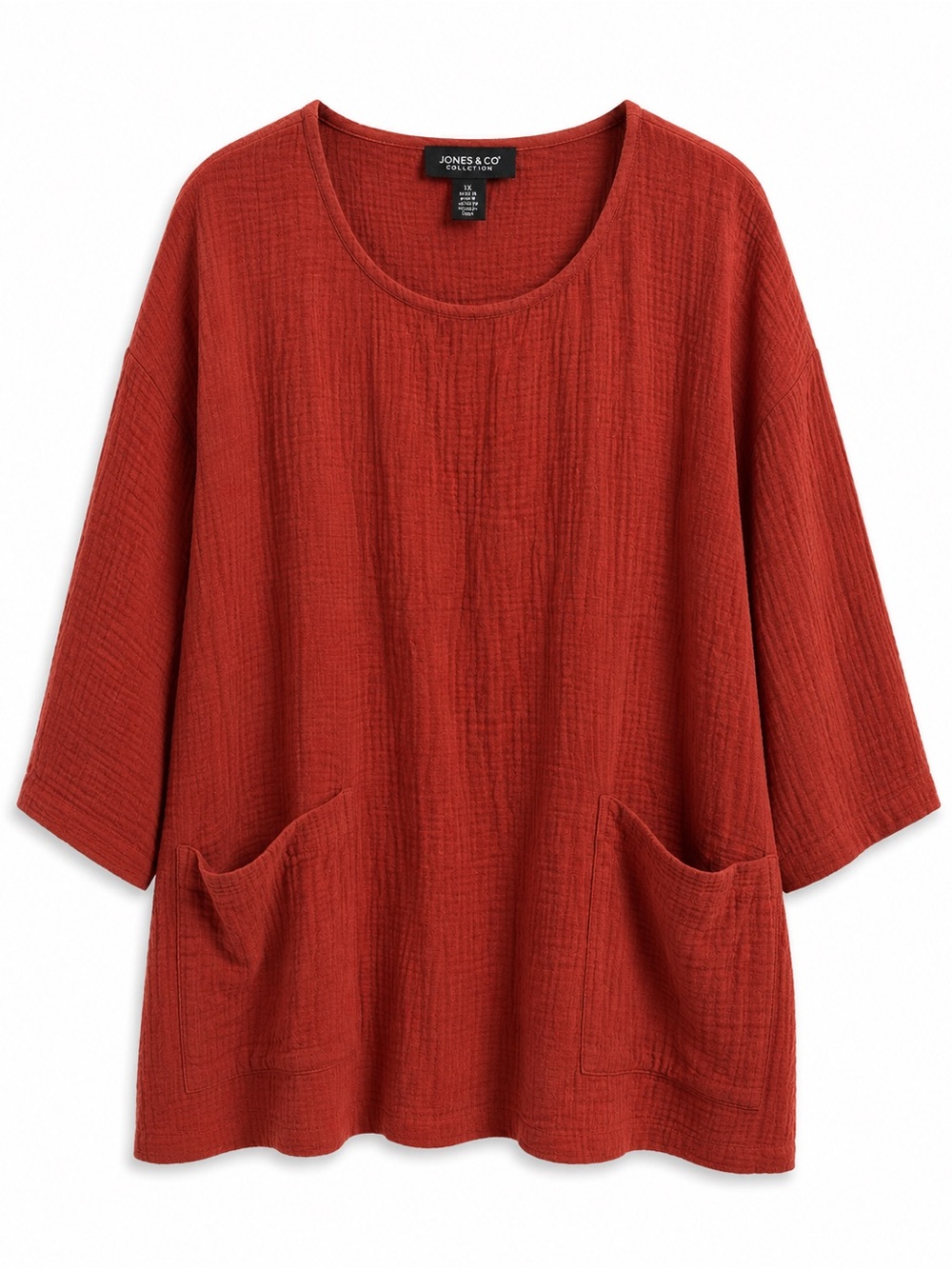 Jones & Co Rust Cotton Pocket Tunic Top 1X